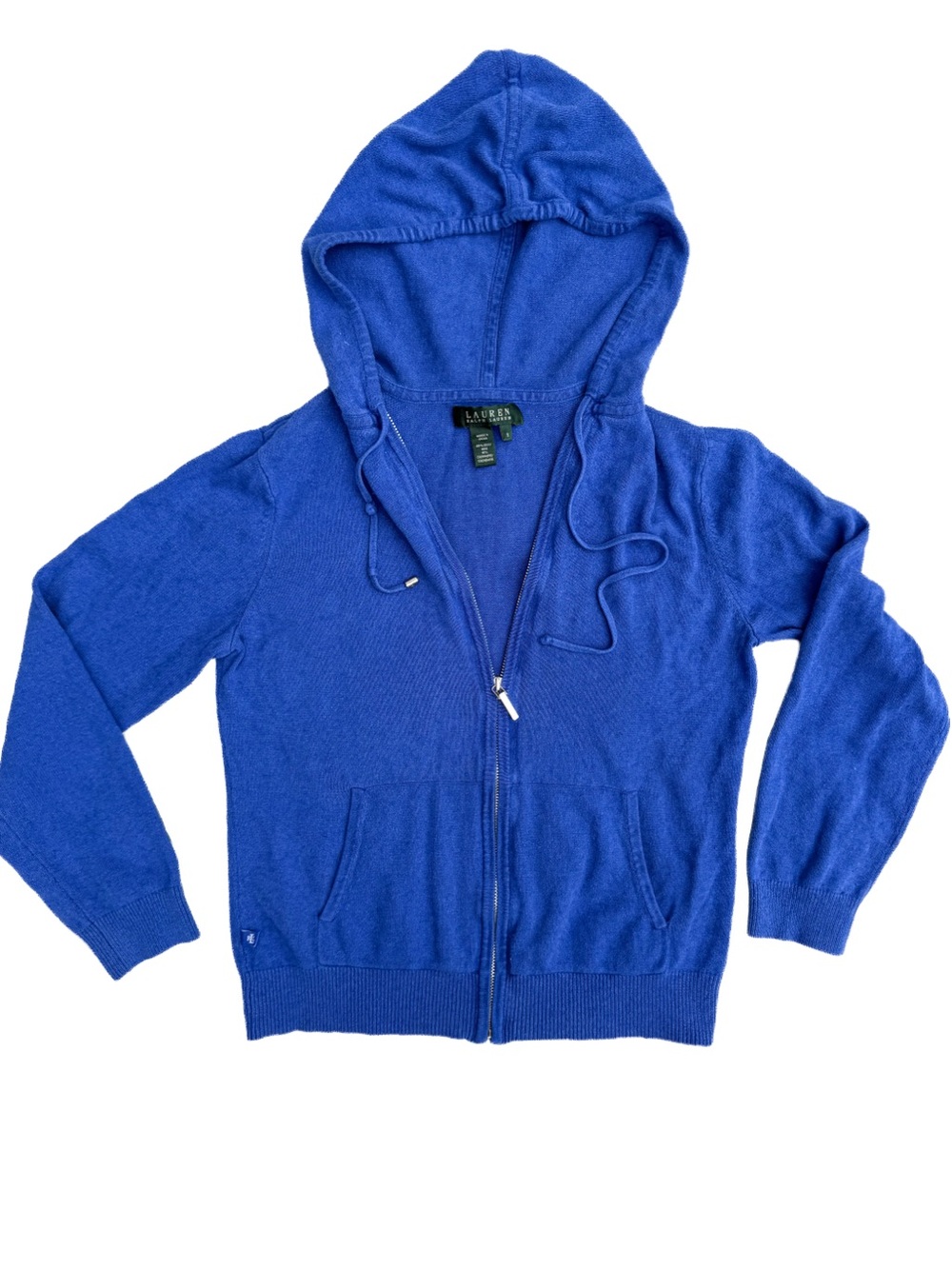 Lauren Ralph Lauren Blue Silk Cashmere Blend Full Zip Hoodie Sweater Sz S Womens